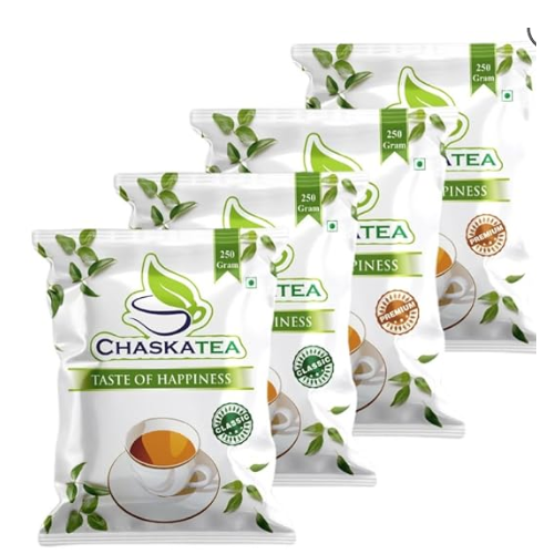 CHASKA TEA Premium Combo – Masala Tea (250g x 2) + Classic Black Tea (250g x 2) + Free Slicer (Pack of 4)